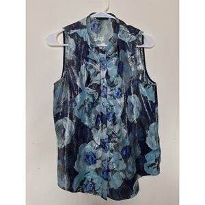 J. Crew Floral Metallic Jacquard Ruffle Sleeveless Blouse Top Size Small NWOT
